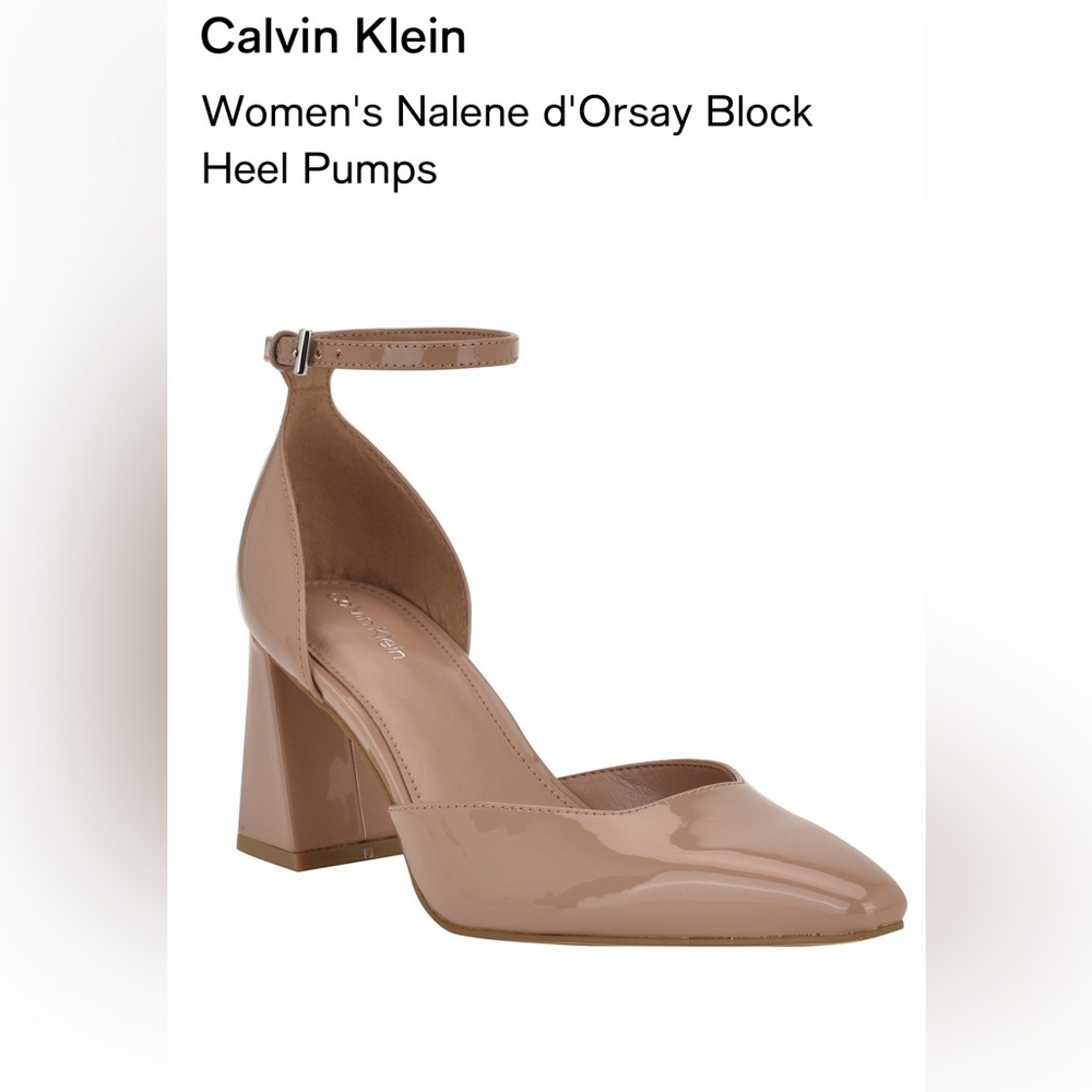 Calvin Klein Patent D'Orsay Block Heel Pumps in Nude